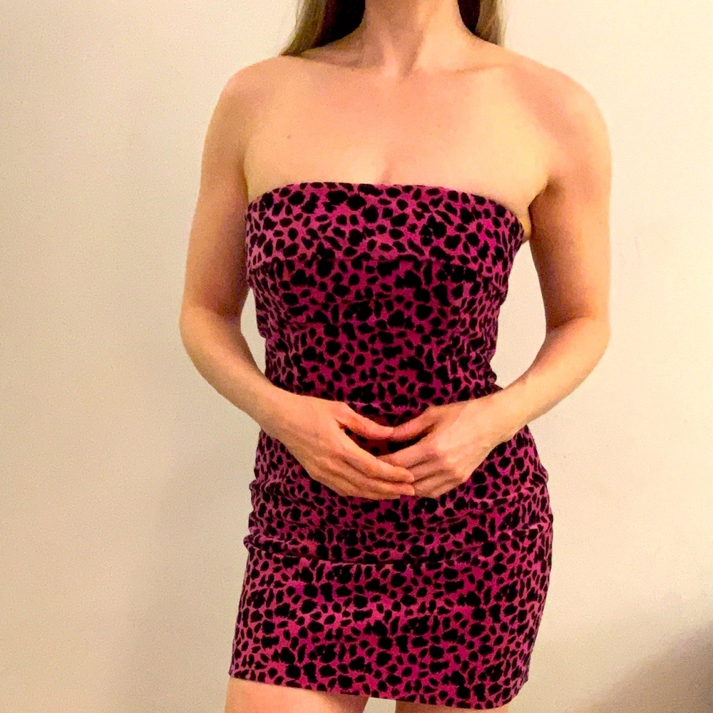 Betsey Johnson pink leopard velvet mini dress